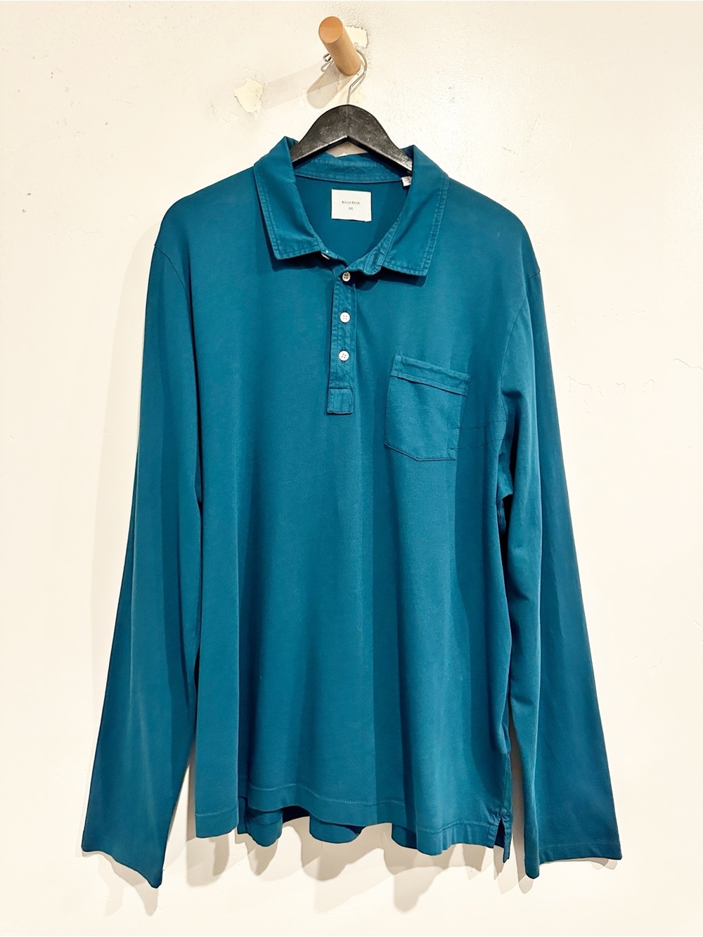 Billy Reid Blue Pensacola Long Sleeve Cotton Pocket Polo Size XXL